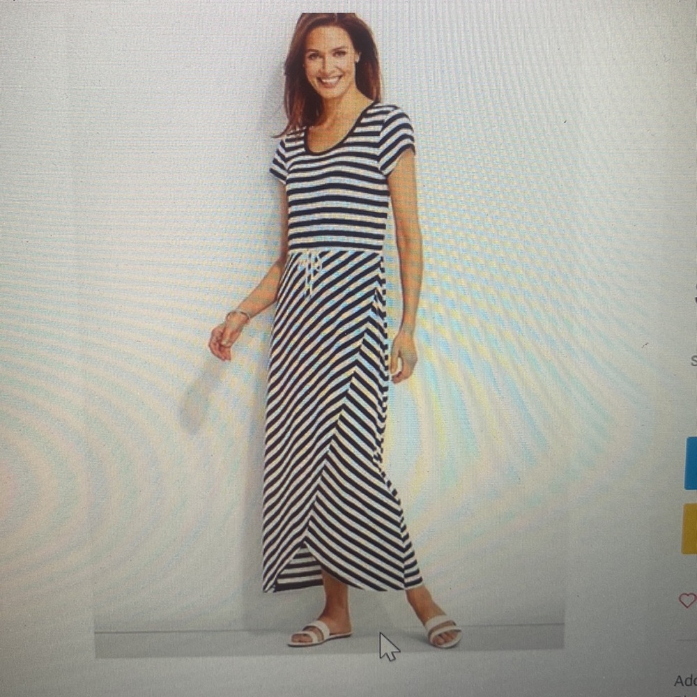 Talbots Striped Long Dress Adj Waist - L EUC